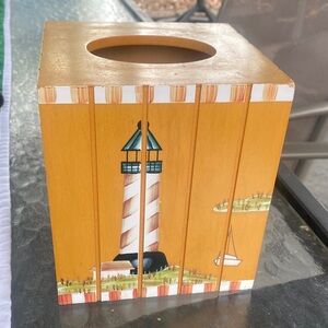 Nautical Wooden Tissue Box Cover - Wooden with Lighthouse Design